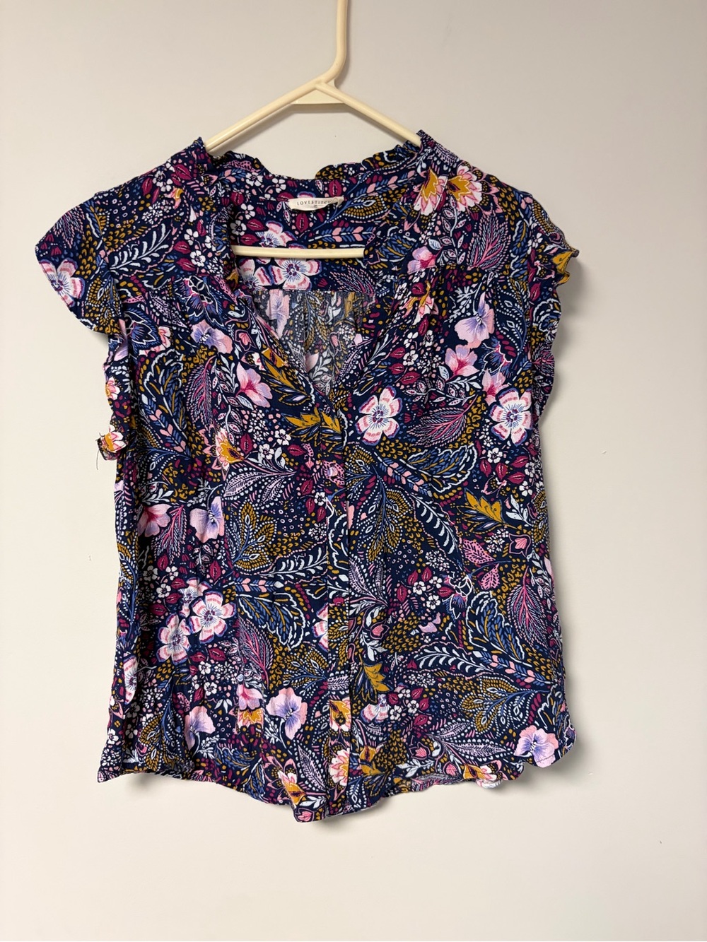 lovestitch Navy Floral V-Neck Button Front Blouse